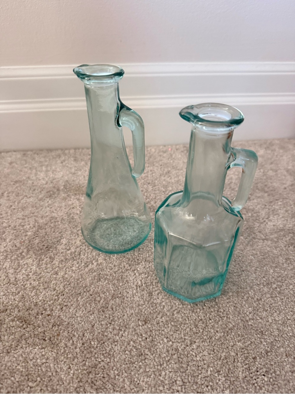 Glass Carafe Set in Sea Glass Blue - 2-Piece Decorative Pitchers